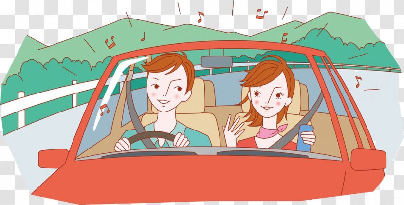 Cartoon Illustration - Driving - Hand-painted Couple Transparent PNG