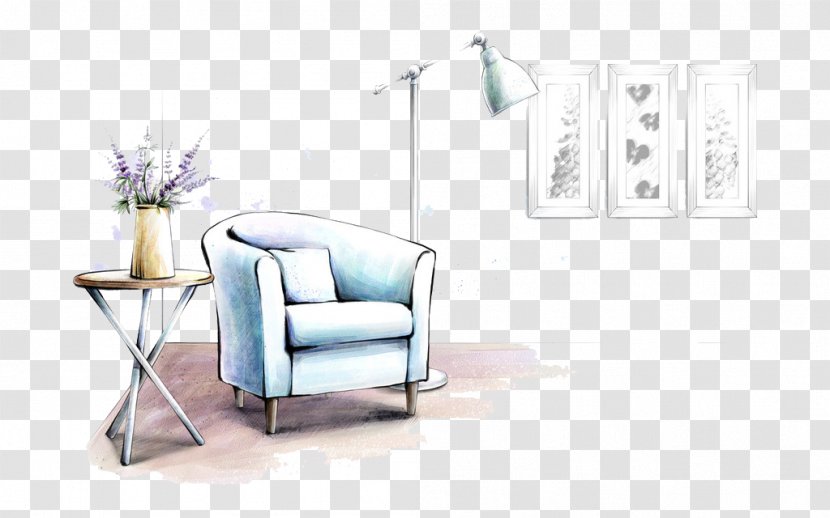 Furniture Interior Design Services Living Room Drawing - House - Hand-painted Sofa Lamp Transparent PNG