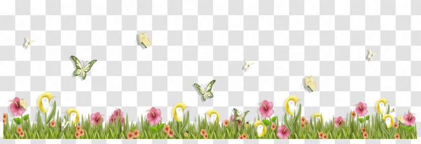Butterfly Flower Clip Art - Floral Design - Grass With Butterflies And Flowers Clipart Transparent PNG