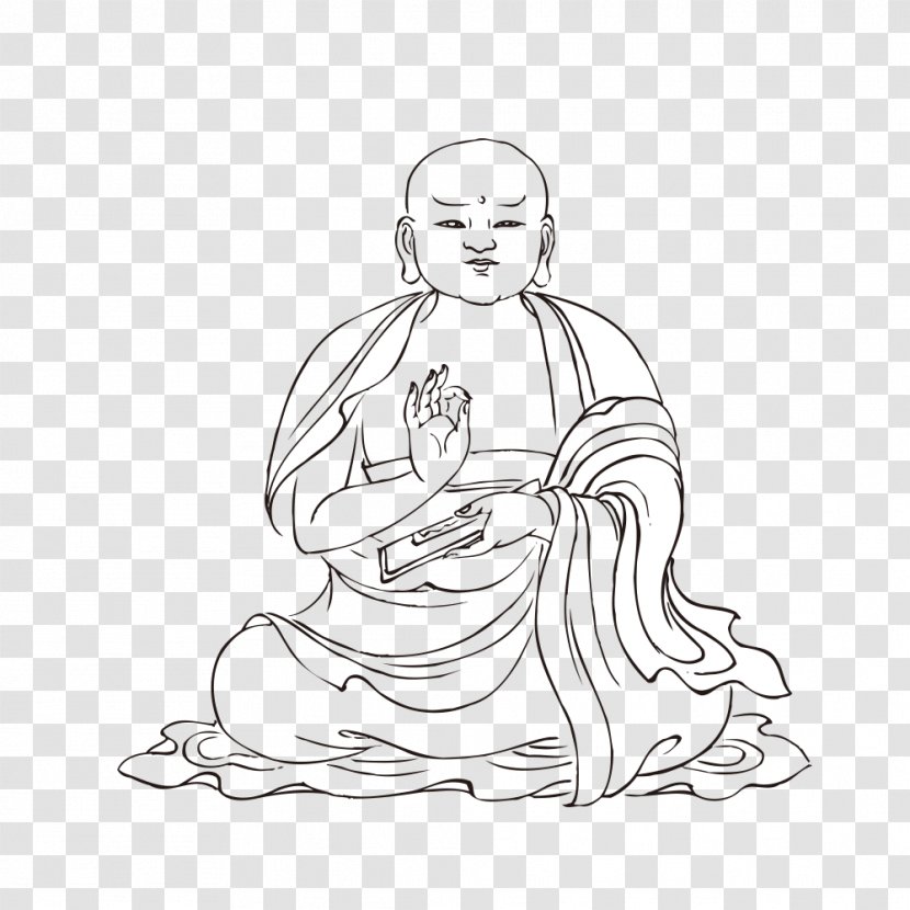 Line Art Buddhism Sketch - Person - Monk Artwork FIG. Transparent PNG
