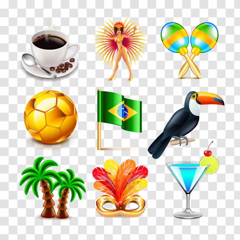 Brazil Royalty-free Photography Illustration - Color - Vector Coffee Cup Drink Palm Tree Dancers Football Transparent PNG