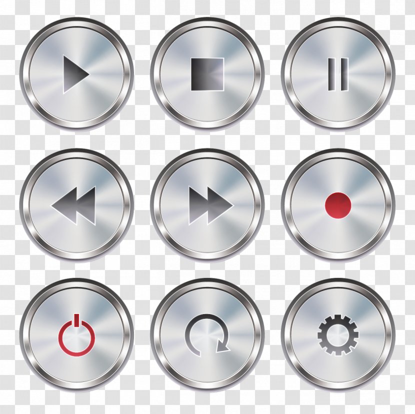 Push-button Icon - Material - Vector Painted Pause Play Forward Record Shutdown Settings Button Transparent PNG