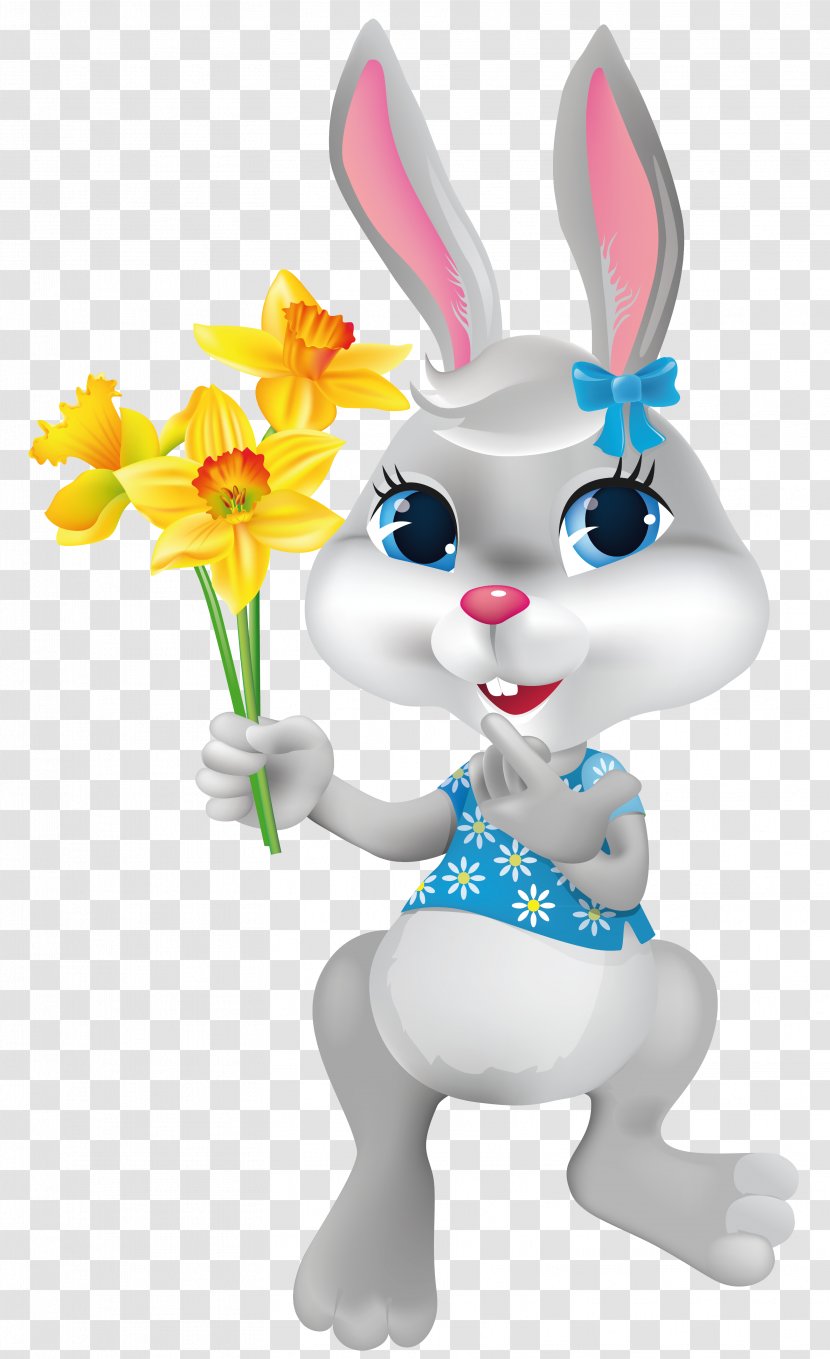 Easter Bunny With Daffodils Clipart Picture - Illustration - Clip Art Transparent PNG