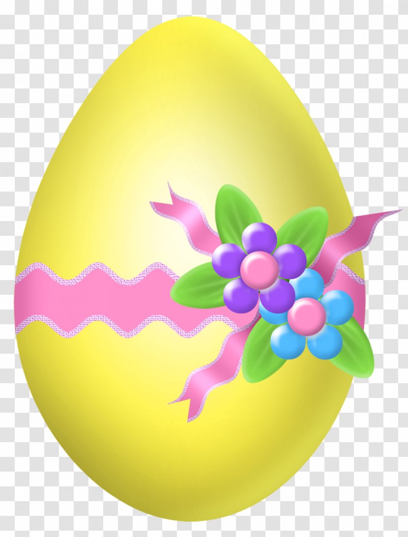 Easter Bunny Clip Art - Yellow - Egg With Flower Decoration Clipart Picture Transparent PNG