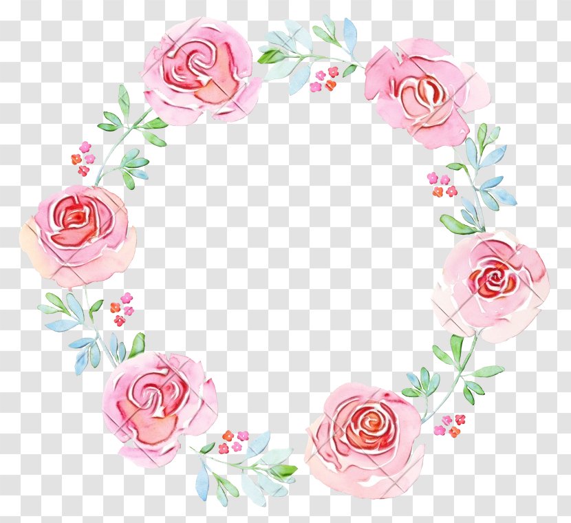 Watercolor Wreath Background - Pink - Garden Roses Heart Transparent PNG