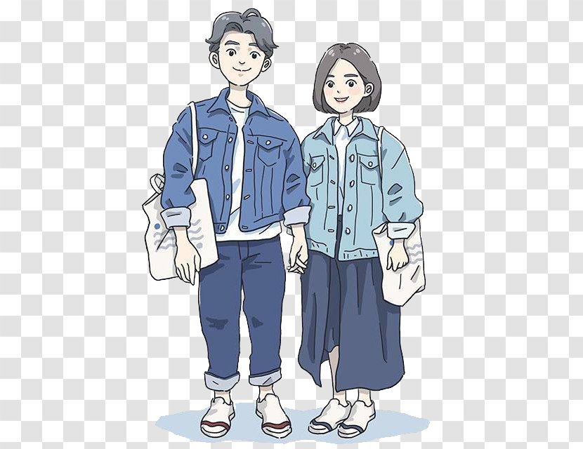 Significant Other Falling In Love Girlfriend Romance Illustration - Heart - Male And Female Clothing With Denim Jacket Transparent PNG
