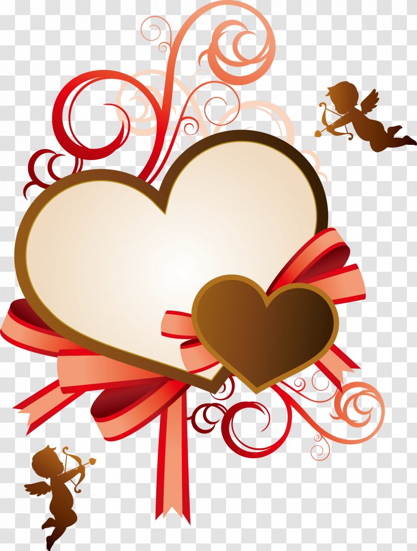 Valentines Day Heart Qixi Festival Illustration - Red Ribbon And Cupid Transparent PNG