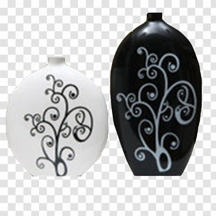 Flower-holder Vase Ceramic Decorative Arts Black And White - Bottles Transparent PNG
