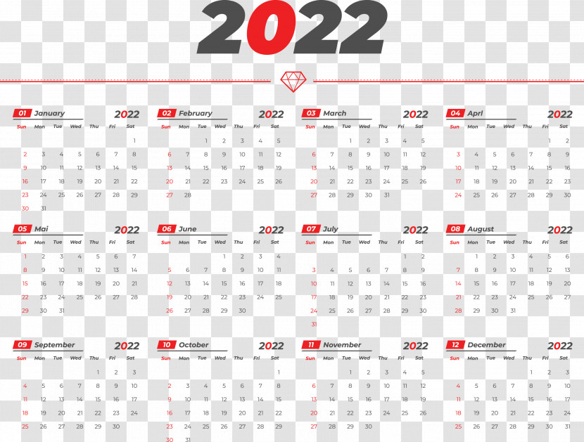 Printable Yearly Calendar 2022 2022 Calendar Template Transparent PNG