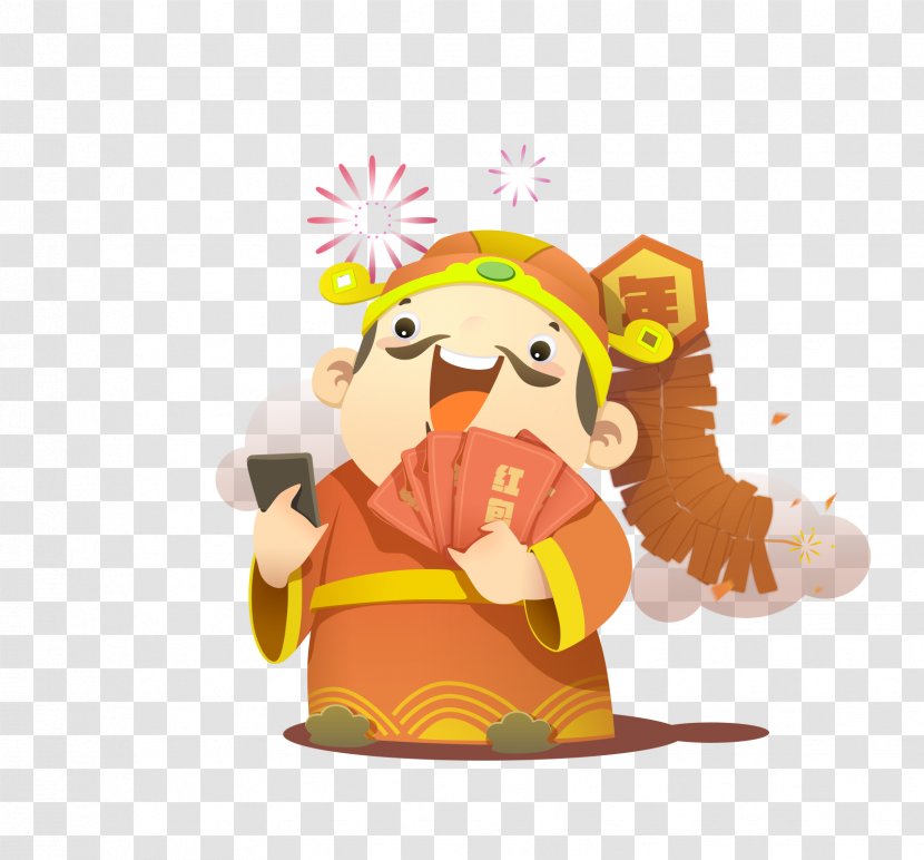 Chinese New Year Red Envelope Caishen - Sina Weibo - Orange Cartoon God Of Wealth Decoration Pattern Transparent PNG