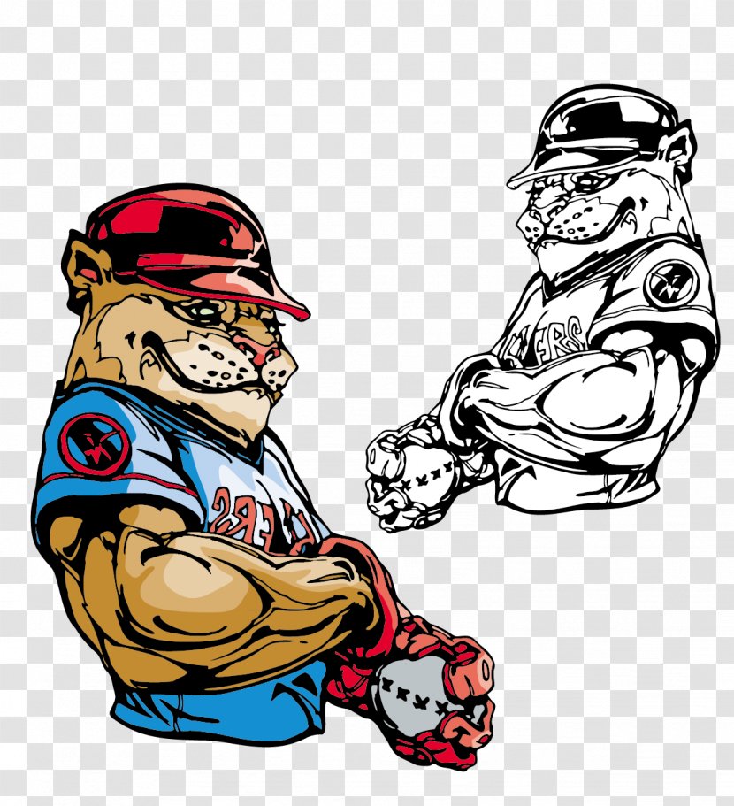 Bulldog T-shirt Baseball Mascot - Cartoon - Vector Hand-painted Tiger Transparent PNG