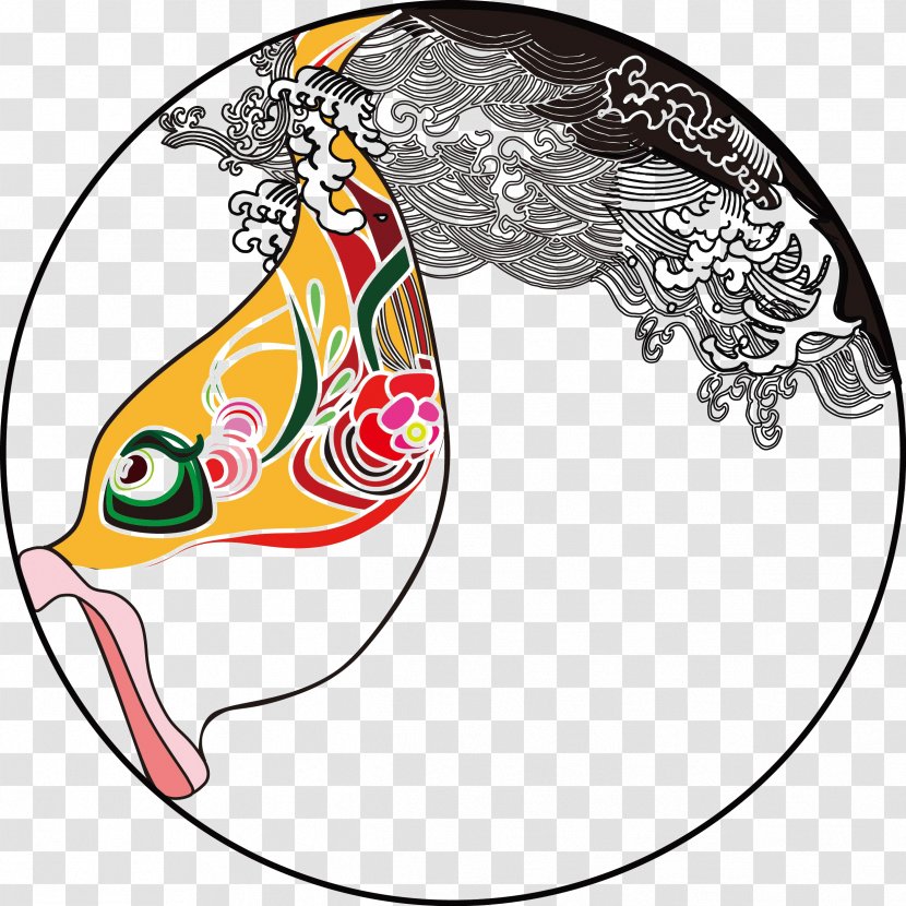 Cartoon Illustration - Headgear - Chinese Wind Carp Wave Totem Transparent PNG