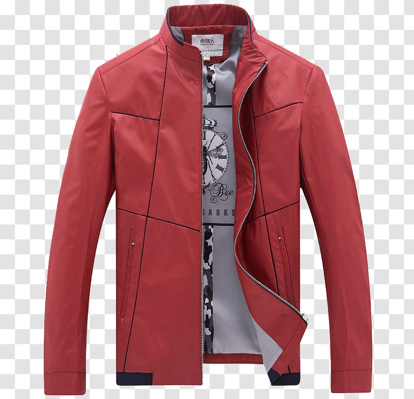 Leather Jacket Outerwear Coat - Mandarin Collar - Antarctic Men's Red Transparent PNG
