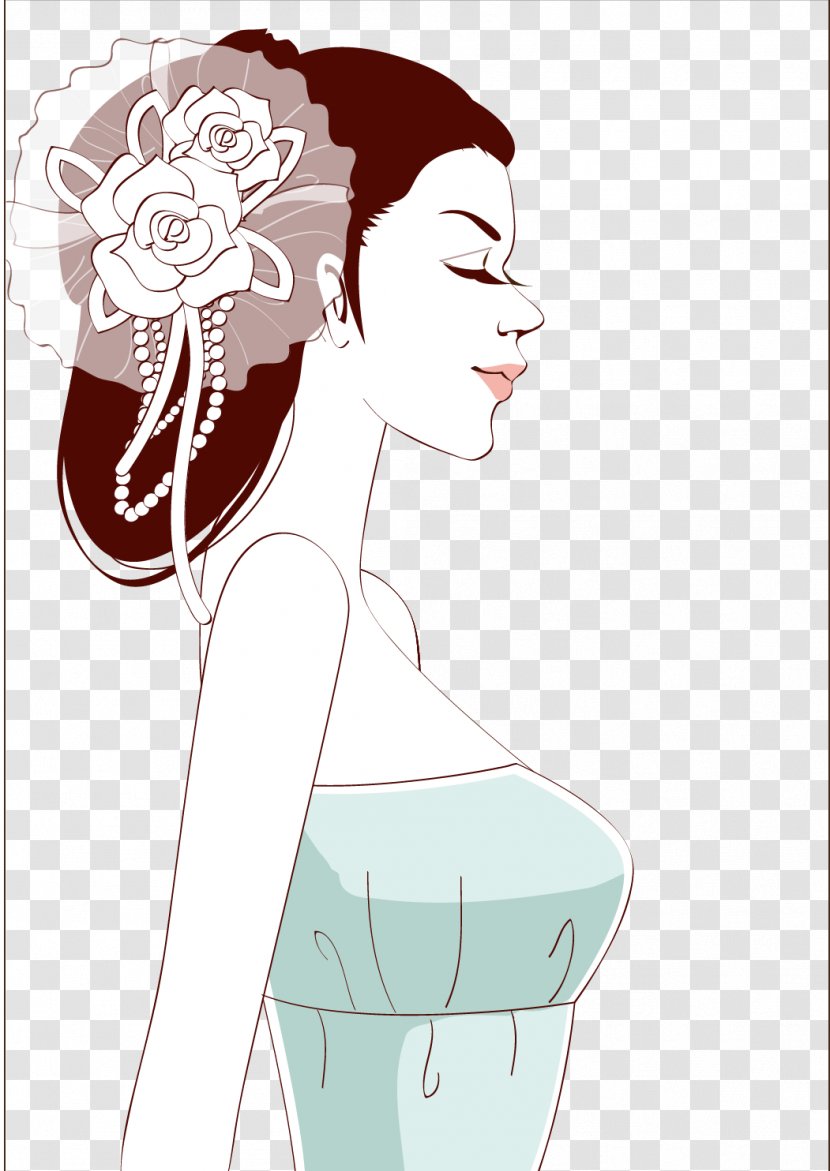 Face Woman - Tree - Bride Wearing Flowers In Profile Vector Material Transparent PNG