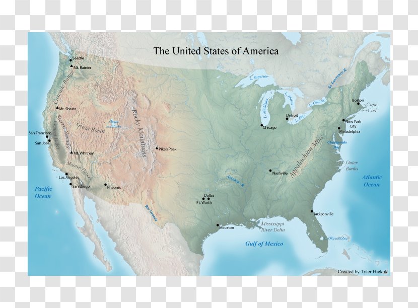United States Topographic Map Physische Karte Blank - National - Rivers And Lakes Transparent PNG