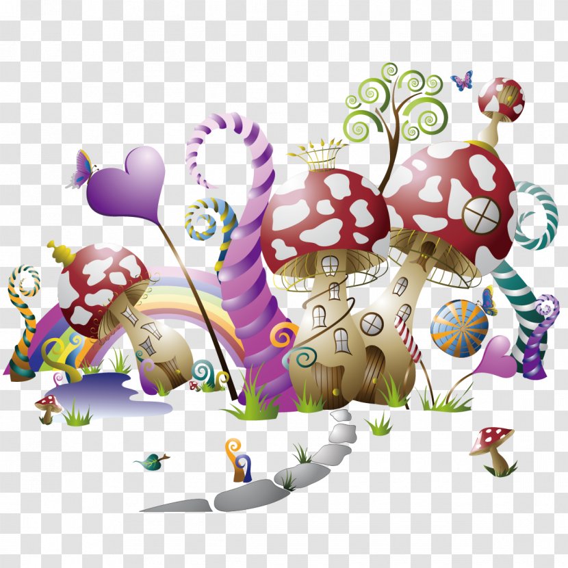 Fairy Tale Illustration - Creative Mushrooms Transparent PNG