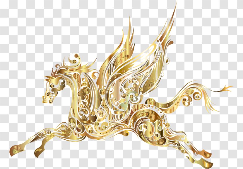 Flying Horses Pegasus Clip Art - Gold - Wings Clipart Transparent PNG