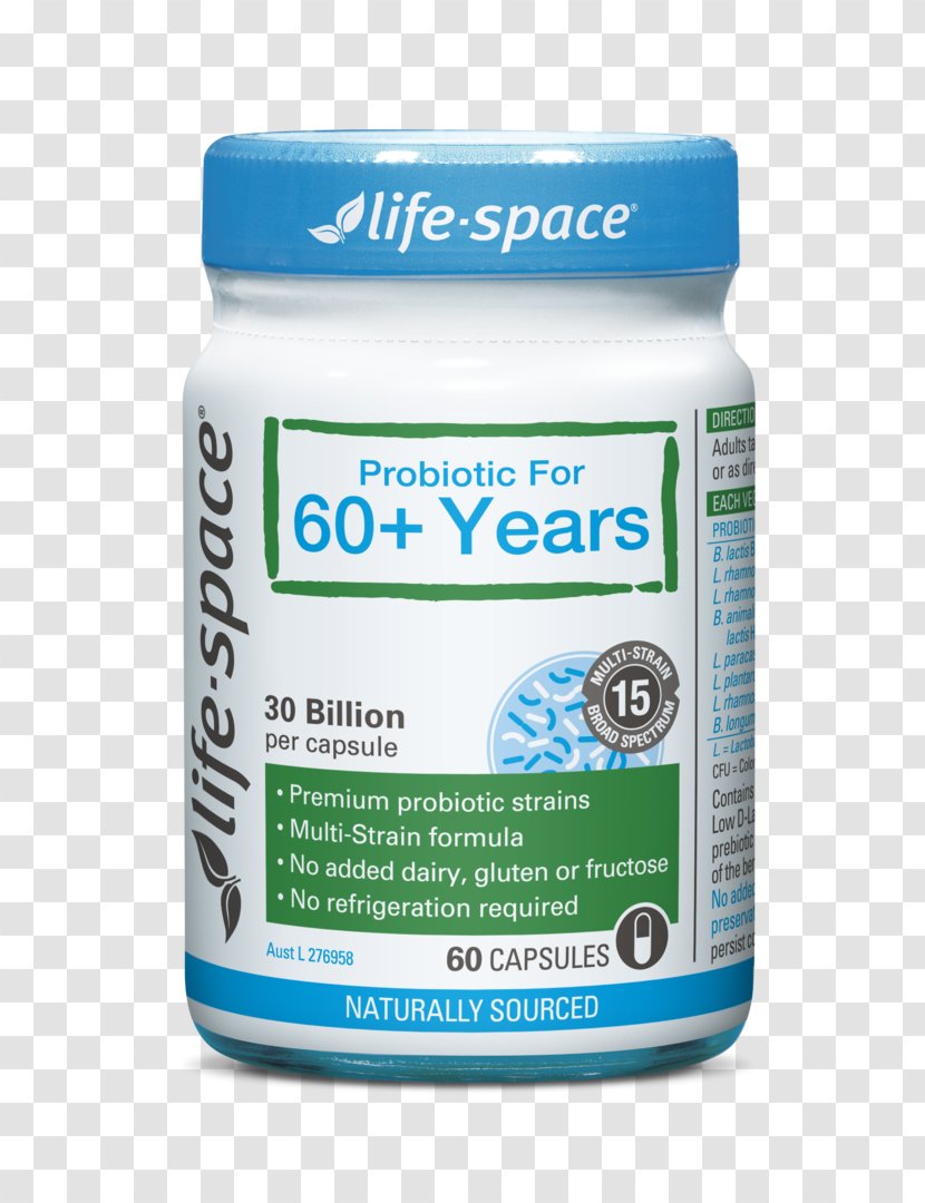 LIFE SPACE Broad Spectrum Probiotic 30 Capsules For 60+ Years 60 Bacteria - Human Digestive System Transparent PNG