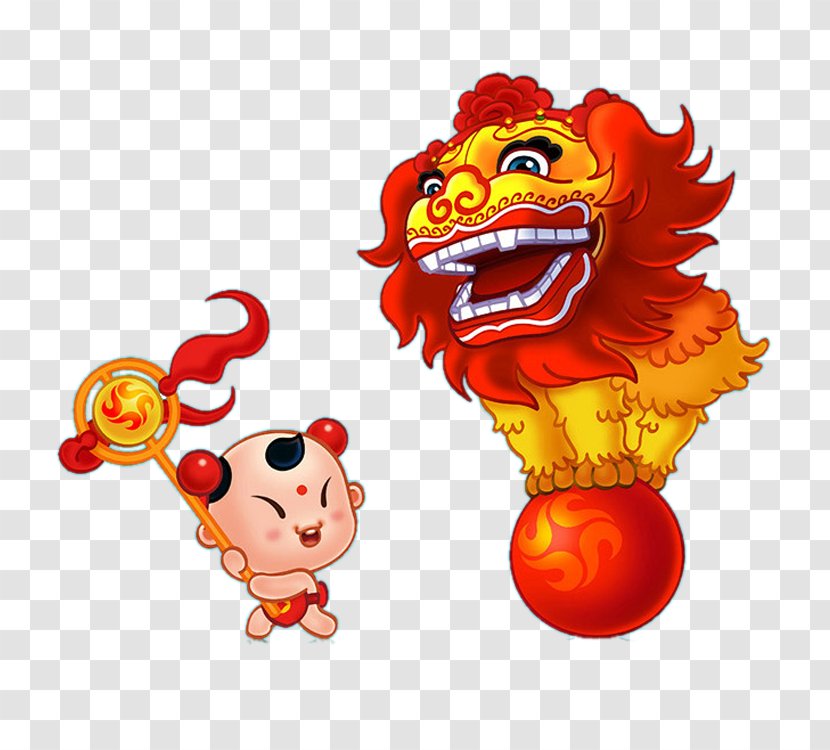 Lion Dance Chinese New Year Dragon - Fictional Character - Golden Boy Transparent PNG