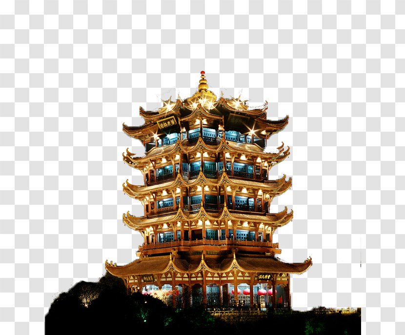 Yellow Crane Tower Pavilion Of Prince Teng Yueyang Stork - Building - Night Scene Transparent PNG