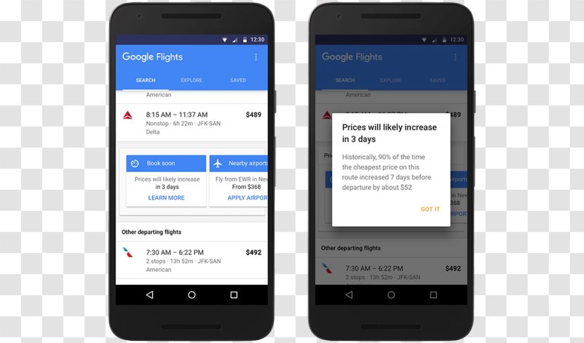 Google Flights Airline Ticket Hotel - Smartphone - Tickets Transparent PNG