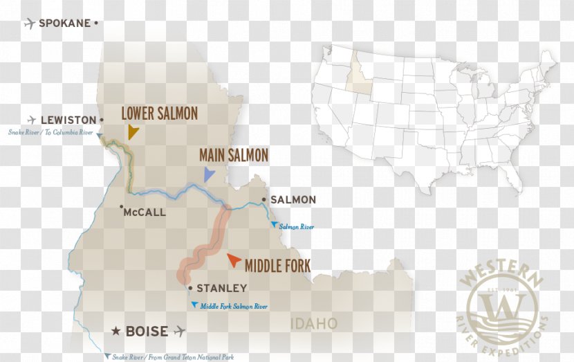 Middle Fork Salmon River Riggins Map - Rafting Transparent PNG