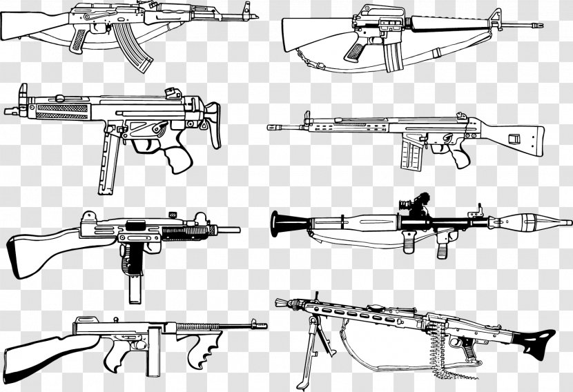 Firearm Weapon AK-47 Machine Gun - Cartoon - Vector Firearms And Ammunition Transparent PNG