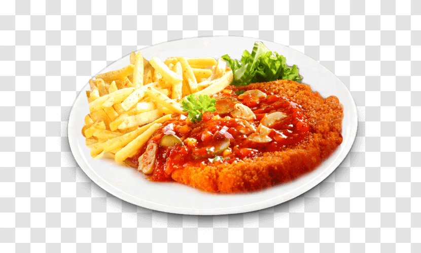 French Fries Full Breakfast Schnitzel Milanesa Veal Milanese - Currywurst - Junk Food Transparent PNG