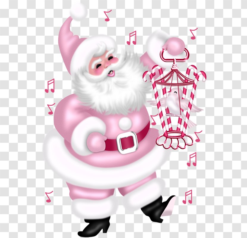 Christmas Card Pink Clip Art - Santa Claus Carrying A Bird Transparent PNG