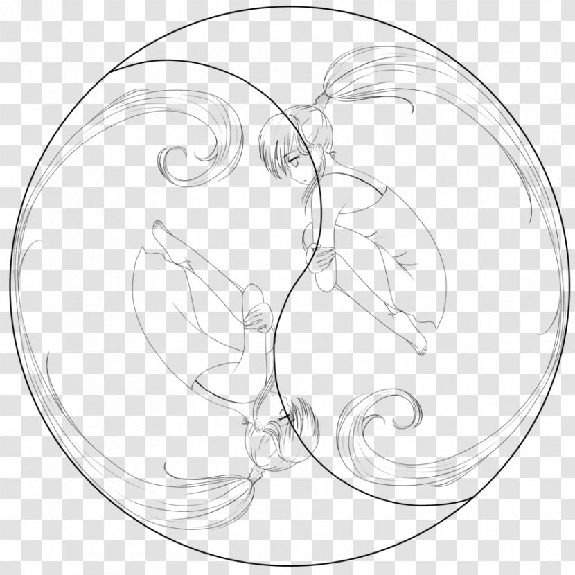 Line Art Drawing Black And White - Heart - Ying Yang Transparent PNG