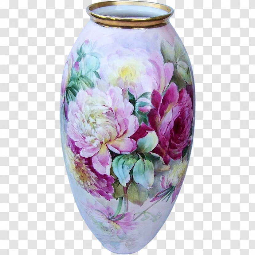 Vase Urn Petal Porcelain Purple - Hand-painted Peony Transparent PNG