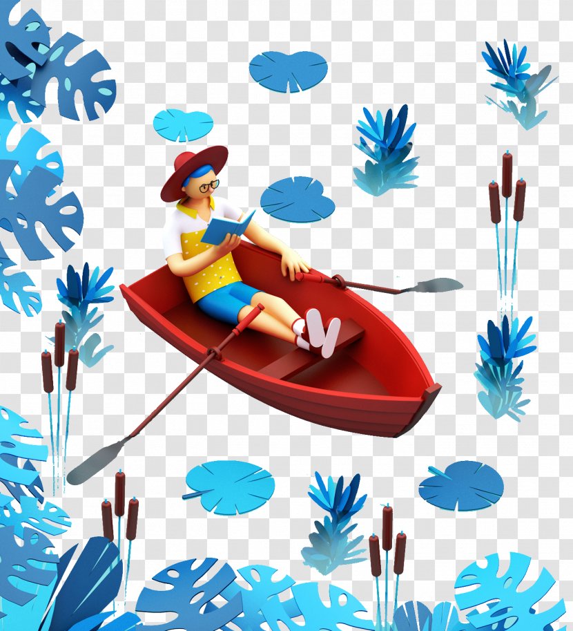 Illustrator 3D Computer Graphics Behance Illustration - Flower - Cartoon Three-dimensional Stereoscopic Lotus Leaf Boat People Transparent PNG