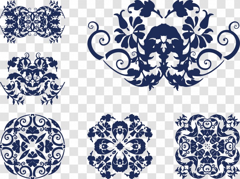 Visual Arts Scroll Decorative - Black And White - Blue Color Vintage Lace Transparent PNG