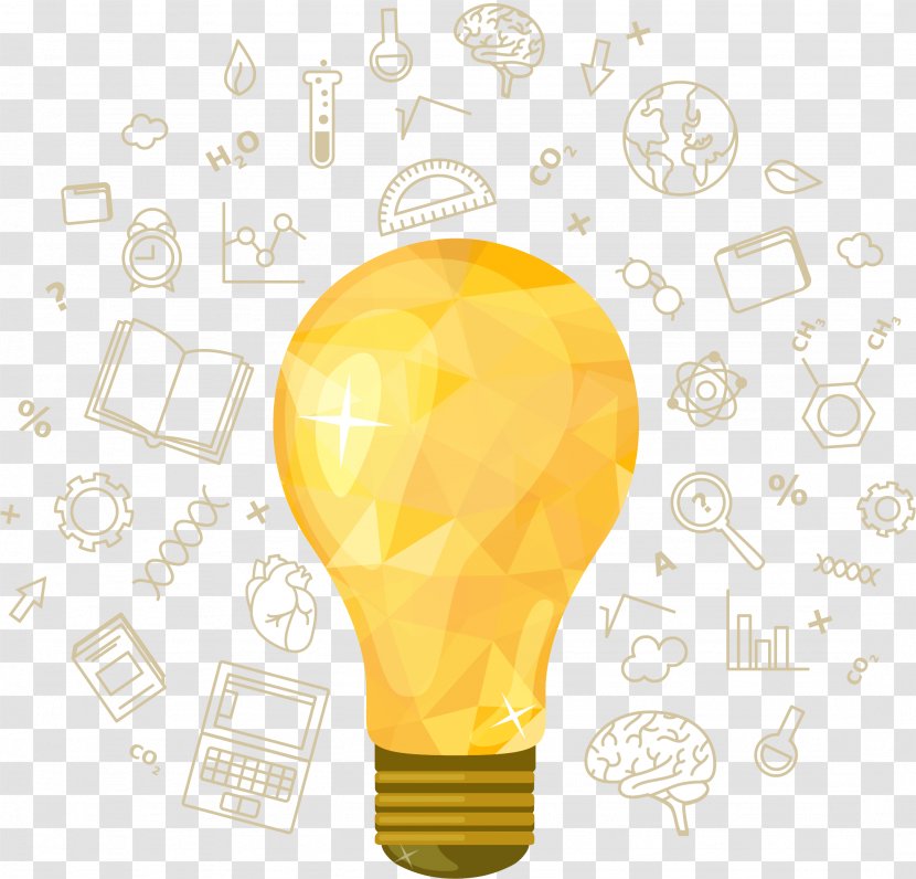 Incandescent Light Bulb Idea Creativity - Yellow With Educational Element Vector Material Transparent PNG