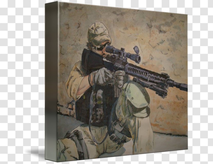 Sniper Watercolor Painting Canvas Print - Frame Transparent PNG