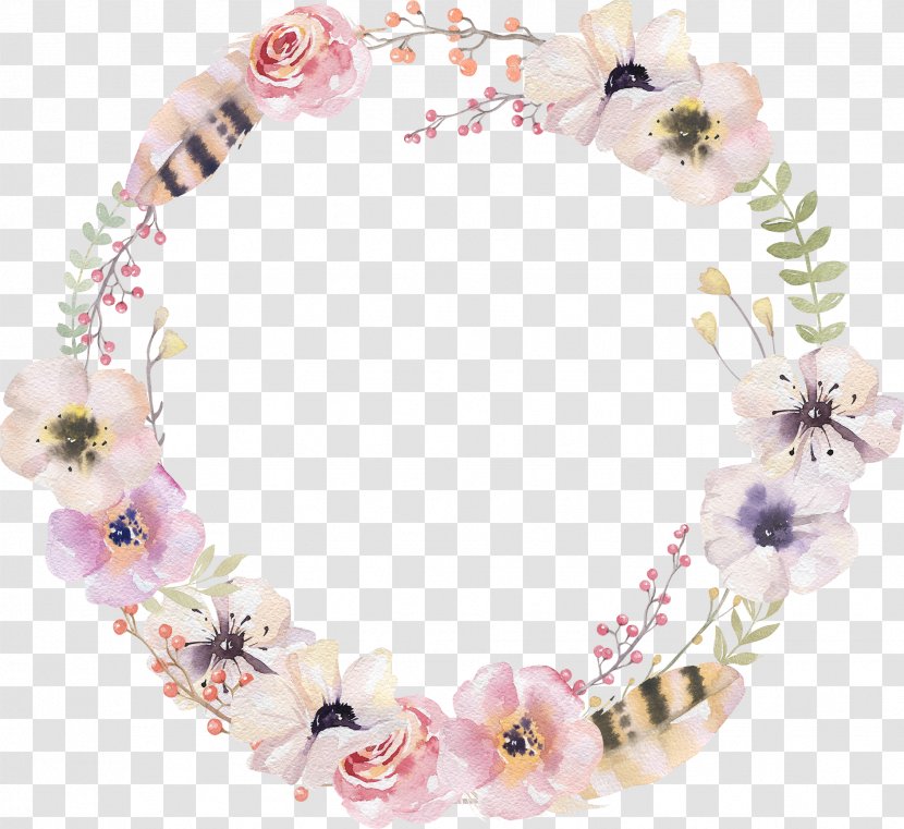 Watercolor Flower Round Border Decorative Pattern - Pink - Royalty Free Transparent PNG