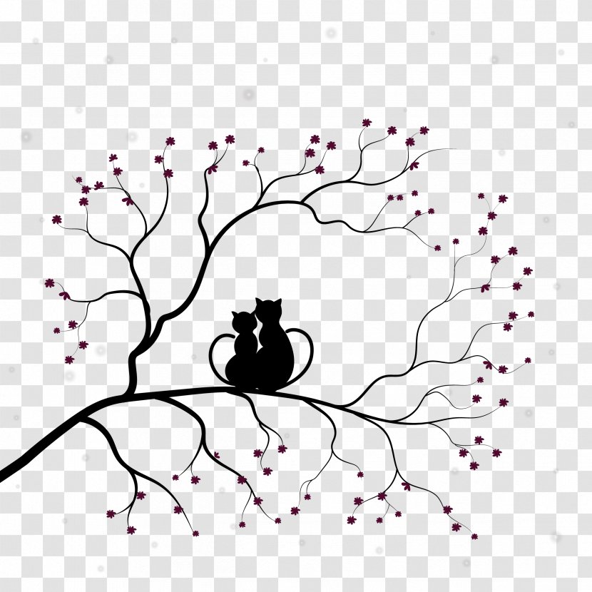 Cat Silhouette - Tree - Couple Transparent PNG