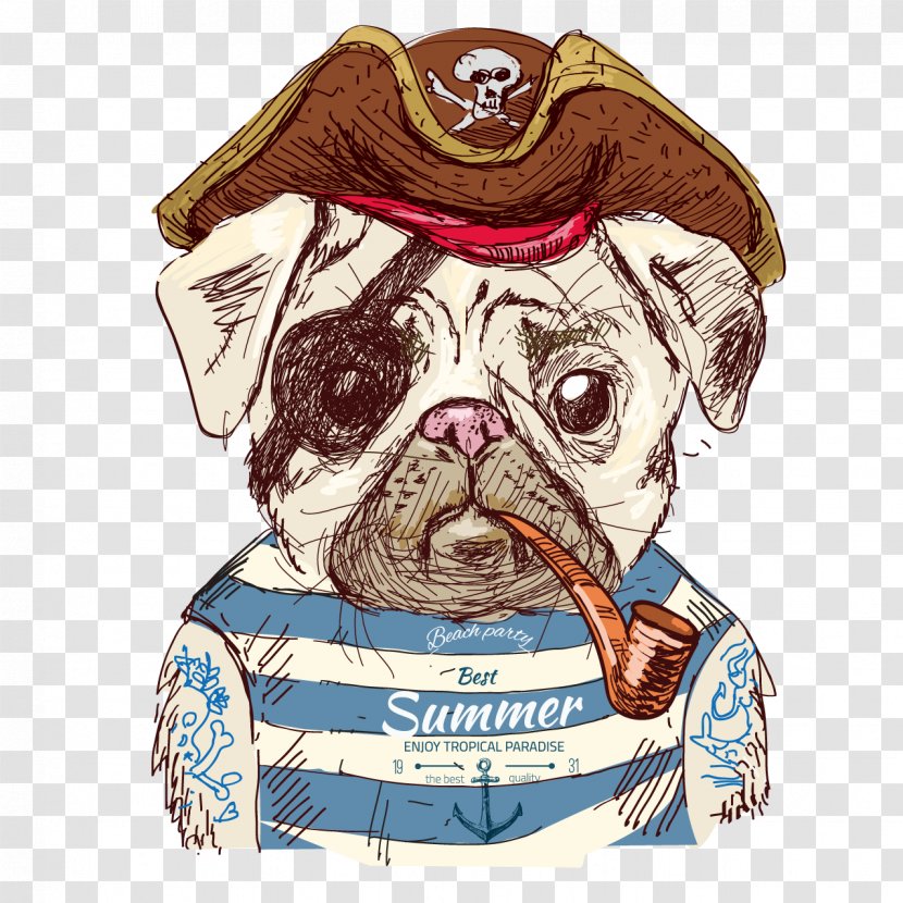 Pug Drawing Illustration - Art - Cute Pirate Dog Transparent PNG