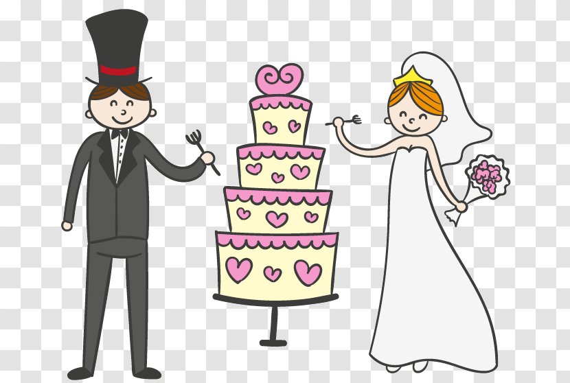 Wedding Cake Invitation Bridegroom - Happiness - Cartoon With The Bride And Groom Vector Material Transparent PNG