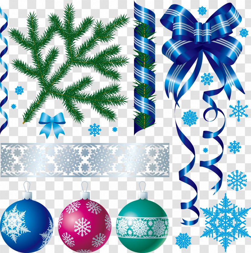 Christmas Decoration Material Clip Art - Ornament - Ribbon Bow Decorated Tree Branches Hanging Ball Transparent PNG