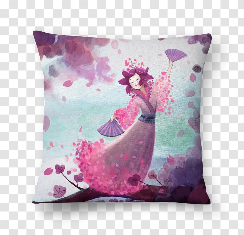 Cushion Paper Cherry Blossom Art Pillow - Painting Transparent PNG