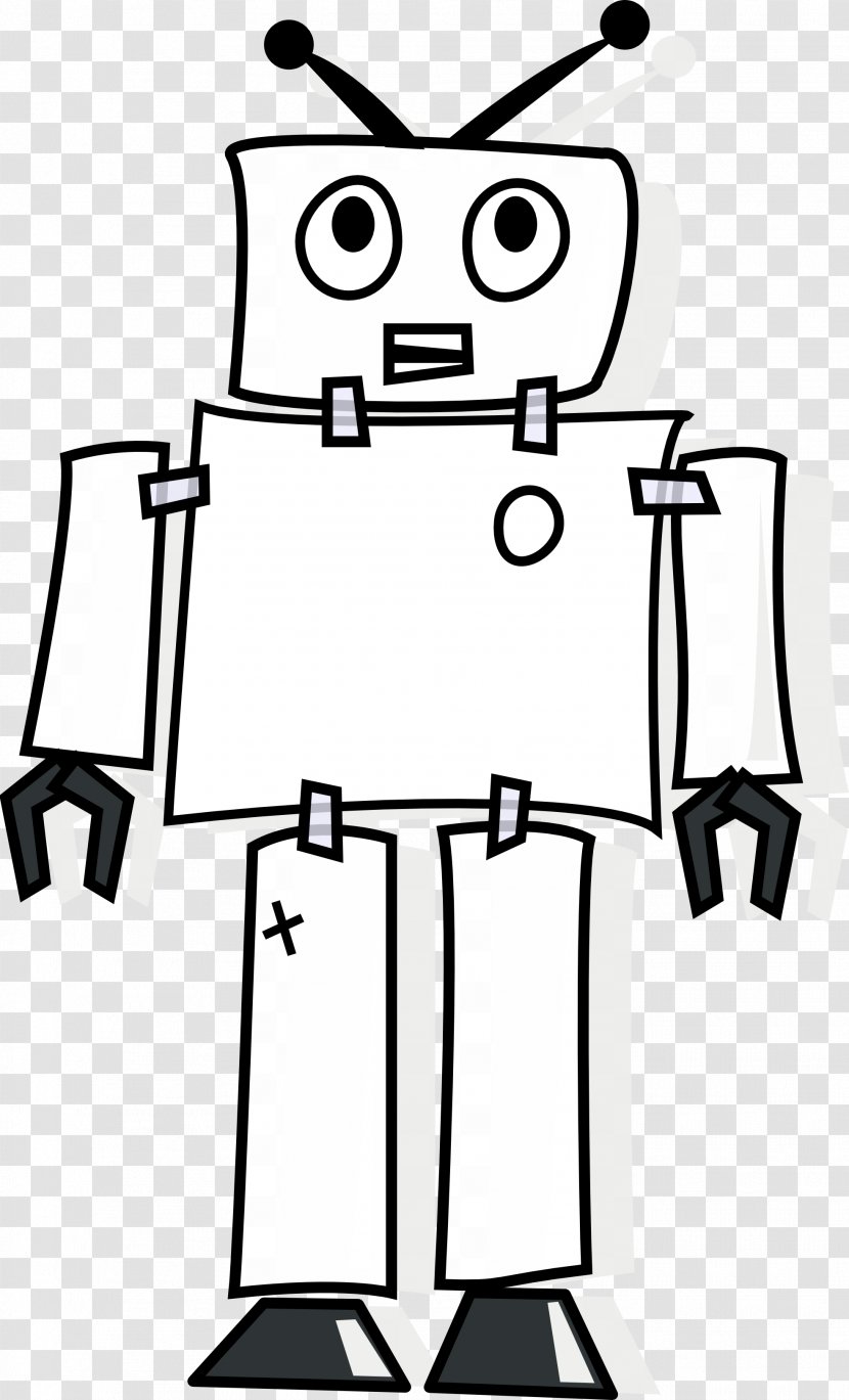 Black And White Robot Line Art Clip - Standing Transparent PNG