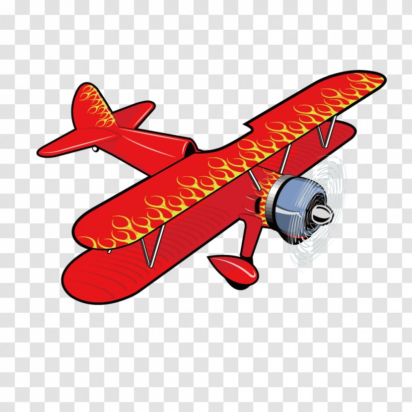 Airplane Aircraft Propeller Illustration - Vehicle - Red Flame Paint Vintage Biplane Transparent PNG