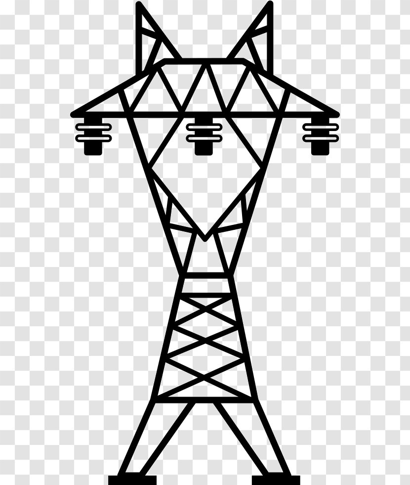 Electric Power Transmission Overhead Line Tower - Black And White - Panels Lines Transparent PNG