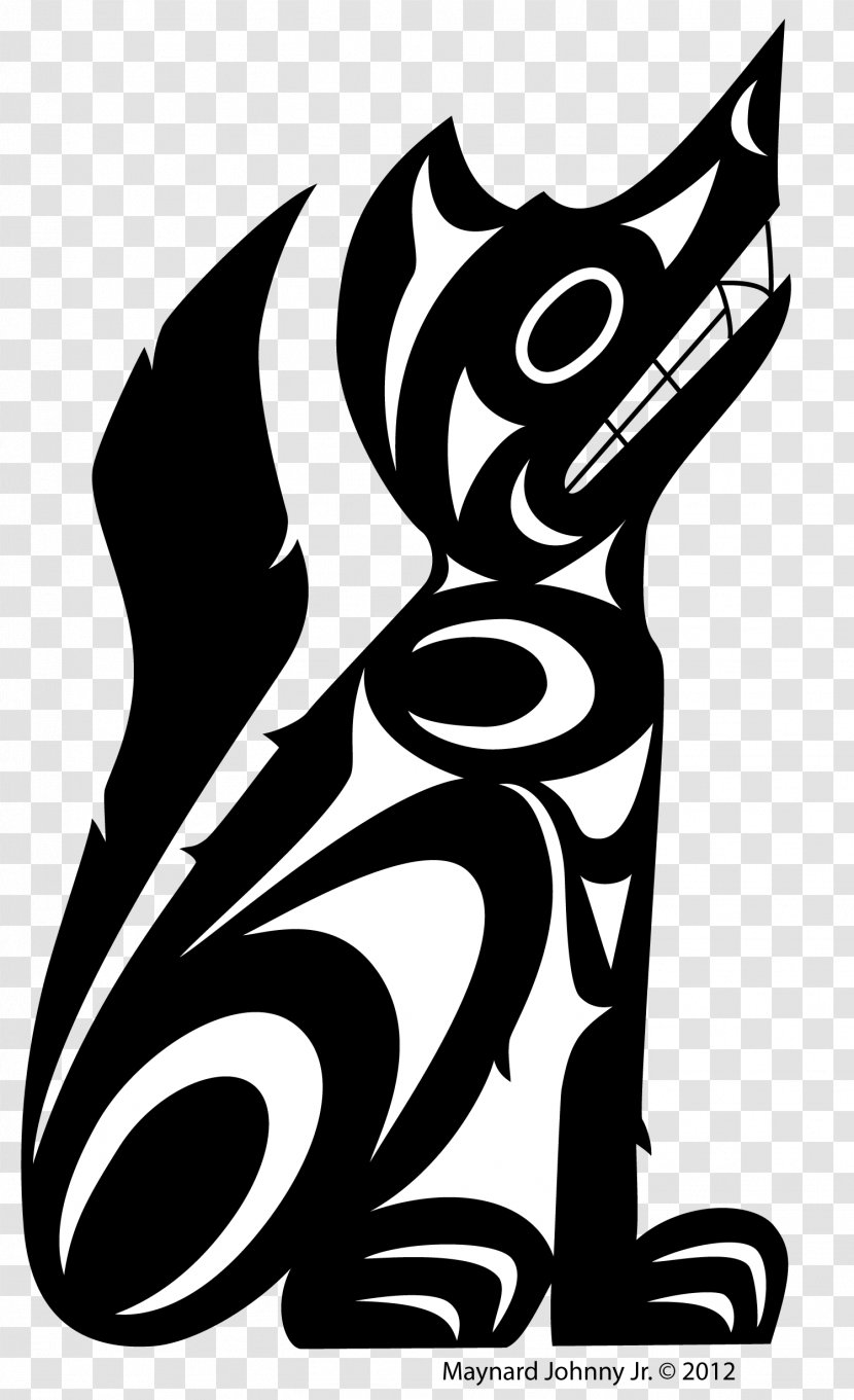 Gray Wolf Coast Salish Art Tsleil-Waututh First Nation Wool Dog - Logo - Black White Border Transparent PNG