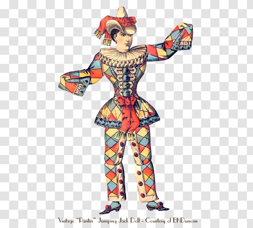 Clown Paper Harlequin Jumping Jack Doll - Costume Design - Vintage Dolls Transparent PNG