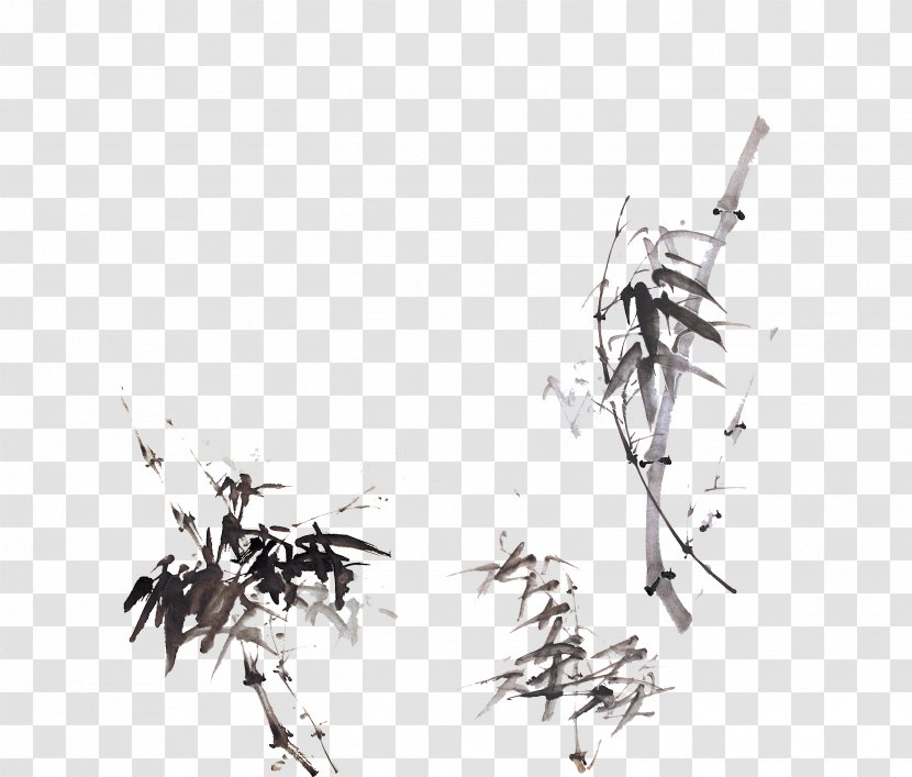 Bamboo Ink Wash Painting Chinese Inkstick - Birdandflower Transparent PNG