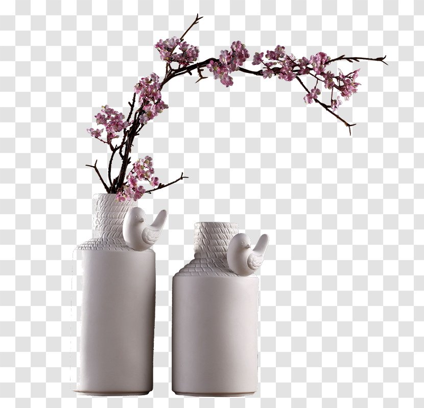 Vase Flowerpot Ceramic - Unglazed Bird Ornaments Peach Transparent PNG