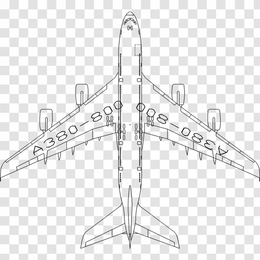 Airplane /m/02csf Airbus A380 Drawing - Line Art Transparent PNG