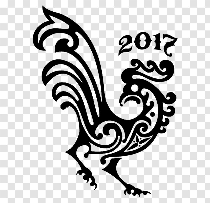Rooster Drawing Chinese Zodiac Calendar - Line Art - Monochrome Photography Transparent PNG